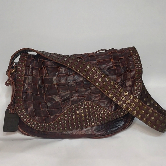 Frye Handbags - Frye Stacy Brown Woven Leather Shoulder Bag